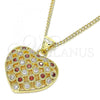 Oro Laminado Pendant Necklace, Gold Filled Style Heart Design, with Garnet and White Micro Pave, Polished, Golden Finish, 04.156.0118.1.20