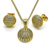 Oro Laminado Earring and Pendant Adult Set, Gold Filled Style Ball Design, with White Micro Pave, Polished, Golden Finish, 10.342.0085