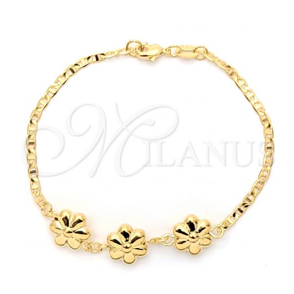 Oro Laminado Fancy Bracelet, Gold Filled Style Flower and Mariner Design, Polished, Golden Finish, 03.32.0168.07