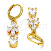 Oro Laminado Long Earring, Gold Filled Style Teardrop Design, with White Cubic Zirconia, Polished, Golden Finish, 02.221.0021