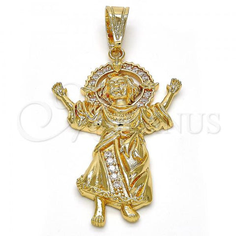 Oro Laminado Religious Pendant, Gold Filled Style Divino Niño Design, with White Cubic Zirconia, Polished, Golden Finish, 05.120.0044