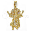 Oro Laminado Religious Pendant, Gold Filled Style Divino Niño Design, with White Cubic Zirconia, Polished, Golden Finish, 05.120.0044