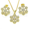 Oro Laminado Earring and Pendant Adult Set, Gold Filled Style with White Micro Pave, Polished, Golden Finish, 10.199.0133
