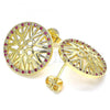 Oro Laminado Stud Earring, Gold Filled Style with Ruby and White Micro Pave, Polished, Golden Finish, 02.233.0018.2