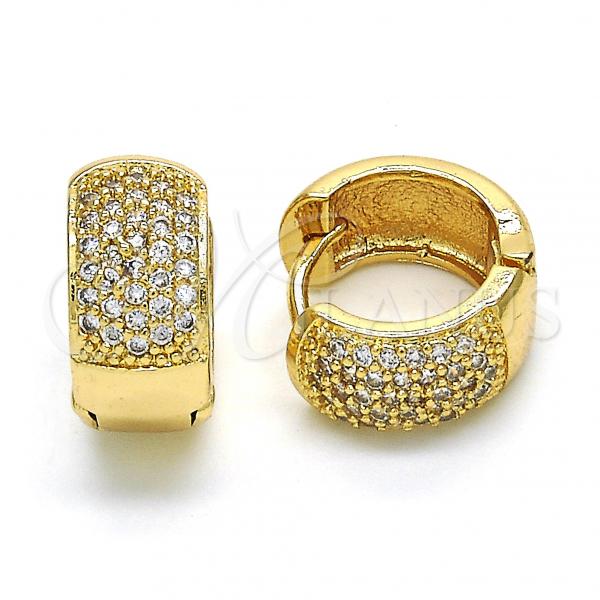 Oro Laminado Huggie Hoop, Gold Filled Style with White Micro Pave, Polished, Golden Finish, 02.210.0039.15