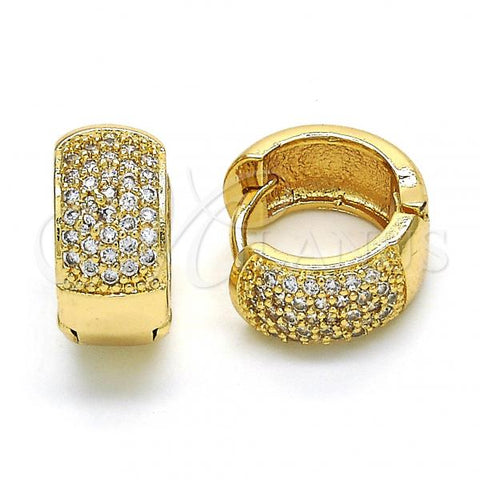 Oro Laminado Huggie Hoop, Gold Filled Style with White Micro Pave, Polished, Golden Finish, 02.210.0039.15