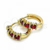 Oro Laminado Huggie Hoop, Gold Filled Style with Garnet Cubic Zirconia, Polished, Golden Finish, 02.266.0046.15