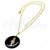 Oro Laminado Pendant Necklace, Gold Filled Style with Black Opal, Golden Finish, 04.09.0035.18
