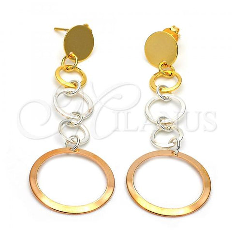 Oro Laminado Long Earring, Gold Filled Style Tricolor, 83.005