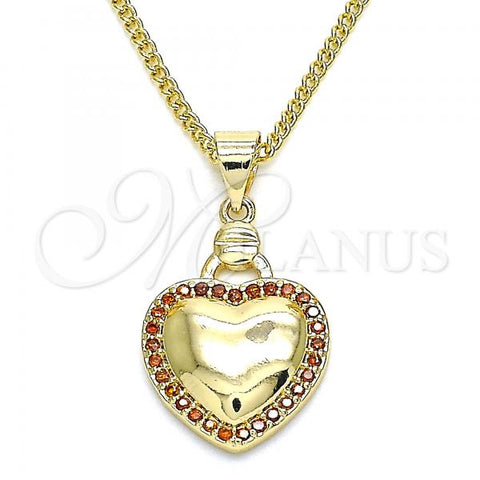 Oro Laminado Pendant Necklace, Gold Filled Style Heart Design, with Garnet Micro Pave, Polished, Golden Finish, 04.156.0320.2.20