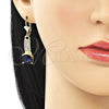 Oro Laminado Earring and Pendant Adult Set, Gold Filled Style with Sapphire Blue and White Crystal, Polished, Golden Finish, 10.351.0008.1