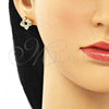 Oro Laminado Stud Earring, Gold Filled Style Love Knot Design, with White Micro Pave, Polished, Golden Finish, 02.156.0634