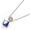 Rhodium Plated Pendant Necklace, with Bermuda Blue Swarovski Crystals and White Micro Pave, Polished, Rhodium Finish, 04.239.0021.2.16