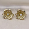 Oro Laminado Stud Earring, Gold Filled Style Flower Design, with Ivory Pearl, Polished, Golden Finish, 02.213.0551