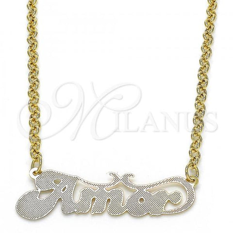 Oro Laminado Pendant Necklace, Gold Filled Style Nameplate Design, Polished, Tricolor, 04.63.1387.1.18