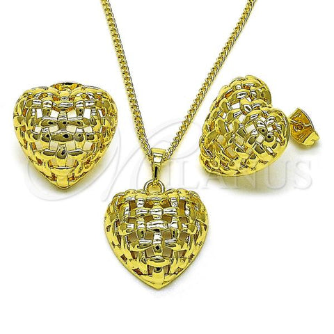 Oro Laminado Earring and Pendant Adult Set, Gold Filled Style Heart Design, Polished, Golden Finish, 10.379.0089