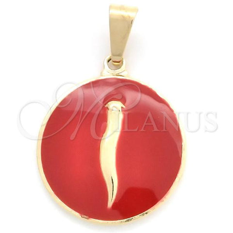 Oro Laminado Fancy Pendant, Gold Filled Style Chili Design, Red Enamel Finish, Golden Finish, 05.32.0090