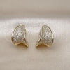 Oro Laminado Stud Earring, Gold Filled Style Leaf Design, with White Micro Pave, Polished, Golden Finish, 02.283.0210