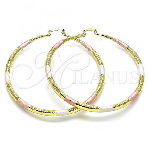 Oro Laminado Extra Large Hoop, Gold Filled Style Hollow Design, Diamond Cutting Finish, Tricolor, 02.213.0440.1.70