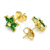 Oro Laminado Stud Earring, Gold Filled Style Flower Design, with Green Cubic Zirconia, Polished, Golden Finish, 02.310.0024