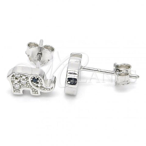Sterling Silver Stud Earring, Elephant Design, with White Cubic Zirconia, Polished, Rhodium Finish, 02.336.0081