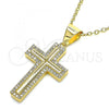 Oro Laminado Fancy Pendant, Gold Filled Style Cross Design, with White Micro Pave, Polished, Golden Finish, 05.342.0009