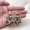 Oro Laminado Chandelier Earring, Gold Filled Style Butterfly and Teardrop Design, with Green and White Cubic Zirconia, Polished, Golden Finish, 02.436.0004