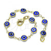 Oro Laminado Fancy Bracelet, Gold Filled Style Evil Eye Design, Blue Resin Finish, Golden Finish, 5.039.005.1.06