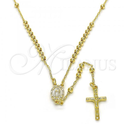 Oro Laminado Thin Rosary, Gold Filled Style Guadalupe and Crucifix Design, Polished, Golden Finish, 09.197.0001.18