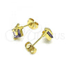 Oro Laminado Stud Earring, Gold Filled Style Eiffel Tower Design, with Amethyst Cubic Zirconia, Polished, Golden Finish, 02.213.0356