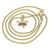 Oro Laminado Pendant Necklace, Gold Filled Style Dragon-Fly Design, with Garnet and White Cubic Zirconia, Polished, Golden Finish, 04.213.0208.24