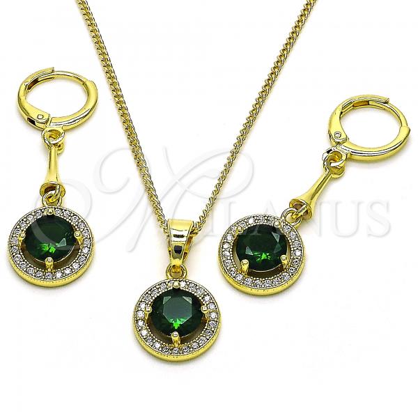 Oro Laminado Earring and Pendant Adult Set, Gold Filled Style with Green Cubic Zirconia and White Micro Pave, Polished, Golden Finish, 10.387.0008.2