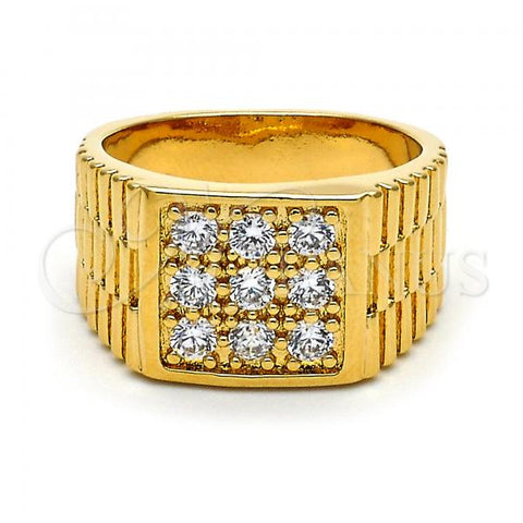 Oro Laminado Mens Ring, Gold Filled Style with White Cubic Zirconia, Diamond Cutting Finish, Golden Finish, 01.155.0028.10 (Size 10)