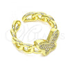 Oro Laminado Multi Stone Ring, Gold Filled Style Butterfly Design, with White Micro Pave, Polished, Golden Finish, 01.341.0048