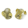 Oro Laminado Stud Earring, Gold Filled Style Flower Design, Diamond Cutting Finish, Golden Finish, 02.428.0009