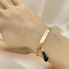 Oro Laminado Charm Bracelet, Gold Filled Style Hand Design, with Black and Orange Red Azavache, Polished, Golden Finish, 03.63.1811.06