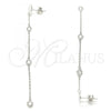 Sterling Silver Long Earring, with White Cubic Zirconia, Polished, Rhodium Finish, 02.186.0199