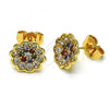 Oro Laminado Stud Earring, Gold Filled Style Flower Design, with Multicolor Micro Pave, Polished, Golden Finish, 02.210.0668.1