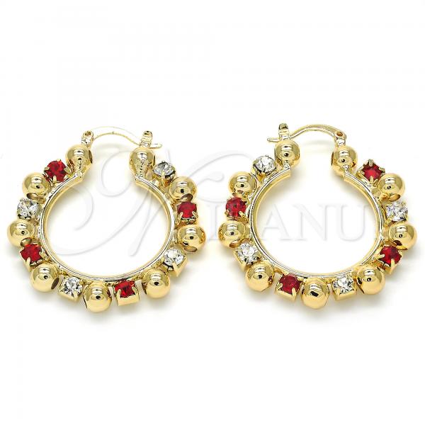 Oro Laminado Medium Hoop, Gold Filled Style with Garnet and White Crystal, Polished, Golden Finish, 02.122.0099.1.30