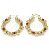 Oro Laminado Medium Hoop, Gold Filled Style with Garnet and White Crystal, Polished, Golden Finish, 02.122.0099.1.30