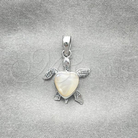 Sterling Silver Fancy Pendant, Turtle Design, with Ivory Mother of Pearl, Polished, Silver Finish, 05.410.0008.2
