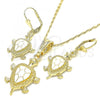 Oro Laminado Earring and Pendant Adult Set, Gold Filled Style Turtle Design, White Enamel Finish, Golden Finish, 10.351.0005