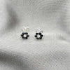 Sterling Silver Stud Earring, Flower Design, with Black Crystal, Polished, Silver Finish, 02.406.0013.03