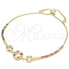 Oro Laminado Adjustable Bolo Bracelet, Gold Filled Style Flower and Crown Design, with Multicolor Cubic Zirconia, Polished, Golden Finish, 03.233.0015.3.12