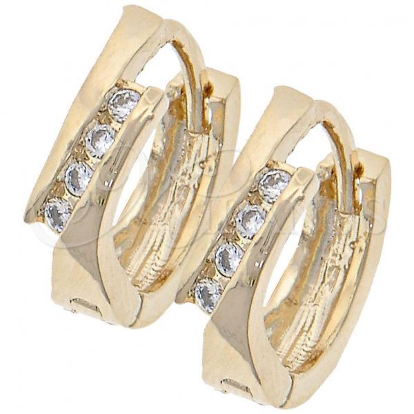 Oro Laminado Huggie Hoop, Gold Filled Style with White Crystal, Polished, Golden Finish, 02.165.0070