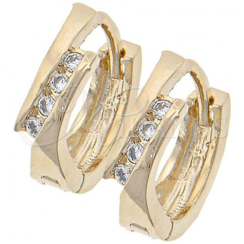 Oro Laminado Huggie Hoop, Gold Filled Style with White Crystal, Polished, Golden Finish, 02.165.0070