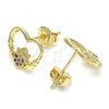 Oro Laminado Stud Earring, Gold Filled Style Heart Design, with Ruby Micro Pave, Polished, Golden Finish, 02.156.0442.1