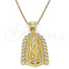 Oro Laminado Religious Pendant, Gold Filled Style Guadalupe Design, with White Cubic Zirconia, Polished, Golden Finish, 05.120.0019