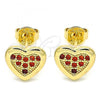 Oro Laminado Stud Earring, Gold Filled Style Heart Design, with Garnet Micro Pave, Polished, Golden Finish, 02.156.0394.1