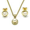 Oro Laminado Earring and Pendant Adult Set, Gold Filled Style with Ivory Pearl, Polished, Golden Finish, 10.156.0469